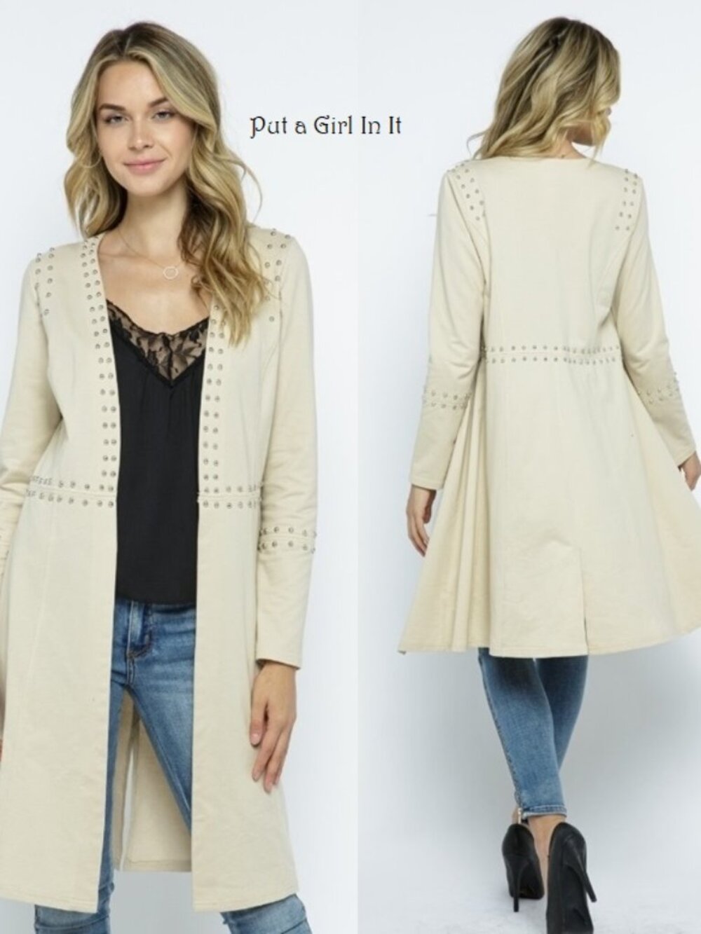 New Vocal Apparel Women's Studded Western Natural Cardigan Duster Jacket S Small